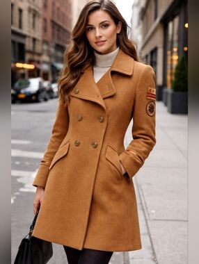 COACH Wool Blend Double-Breasted Coat in Camel